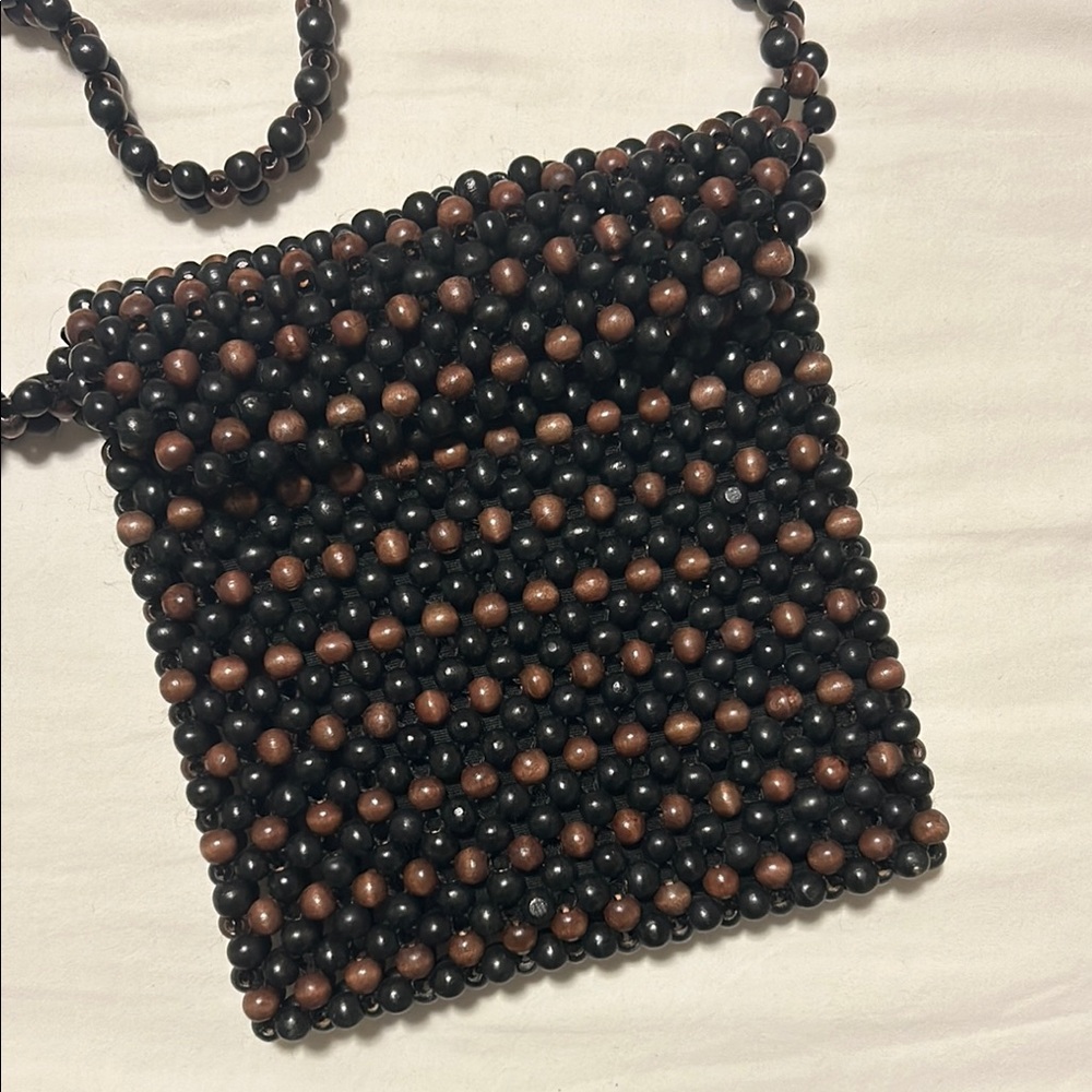 Black and Brown Wood Beaded Boho Crossbody Bag